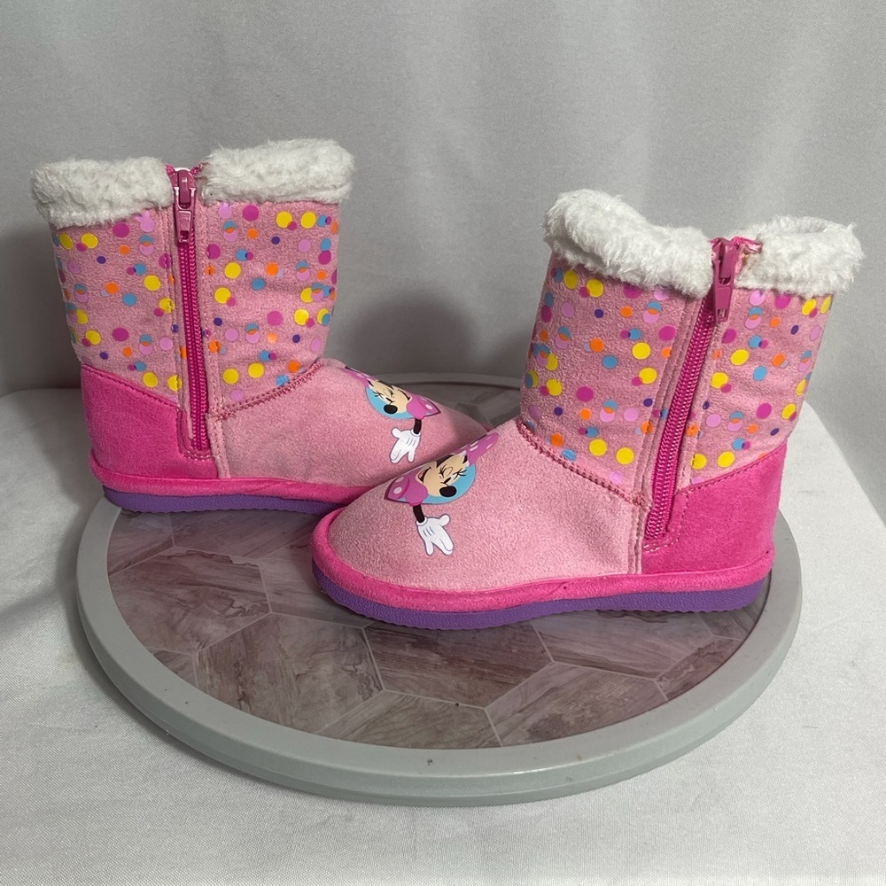 Disney Minnie Mouse Cozy Boots Pink Girls Size 9 Fleece Lined Winter - Picture 4 of 6